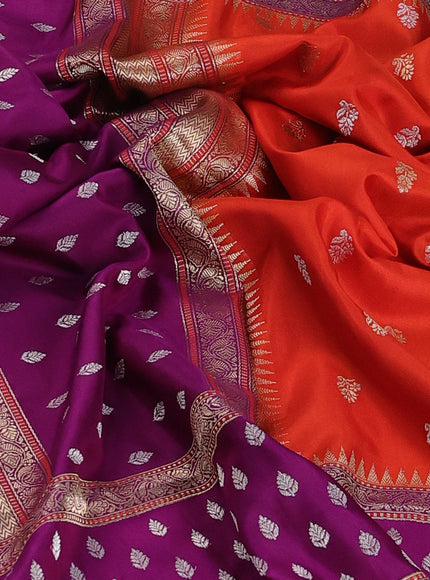 Orange - Purple Banarasi Silk