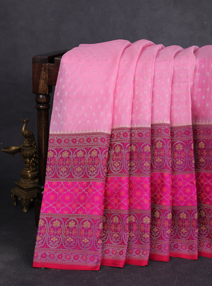 Light Pink - Magenta Pink Banarasi Kora Saree