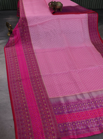Light Pink - Magenta Pink Banarasi Kora Saree