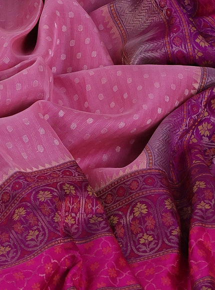 Light Pink - Magenta Pink Banarasi Kora Saree