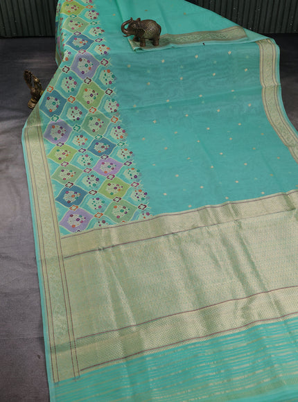 Teal Green Banarasi Kora Saree