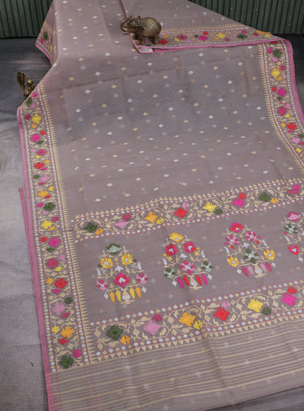 Greyish Green Banarasi Kora Saree
