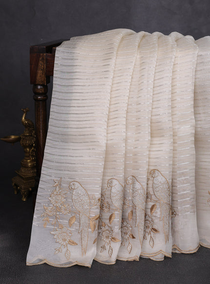 Off White Organza Embroidery Silk Saree