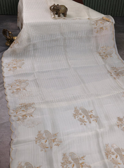 Off White Organza Embroidery Silk Saree