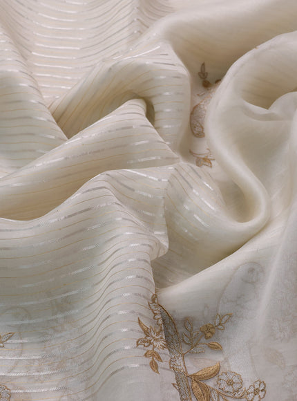 Off White Organza Embroidery Silk Saree