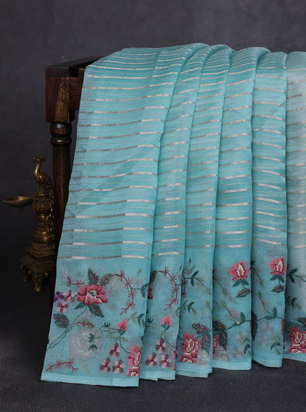 Sky Blue Organza Embroidery Silk Saree