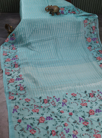 Sky Blue Organza Embroidery Silk Saree