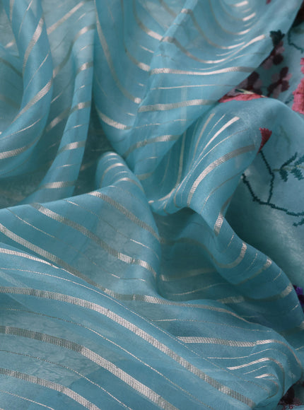 Sky Blue Organza Embroidery Silk Saree