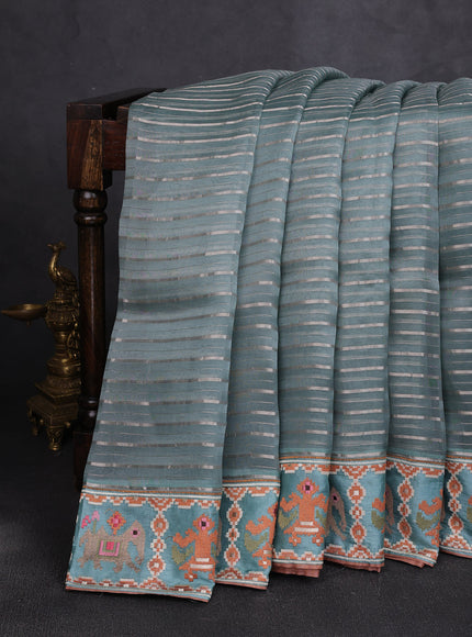 Pastel Cyan Organza Embroidery Silk Saree
