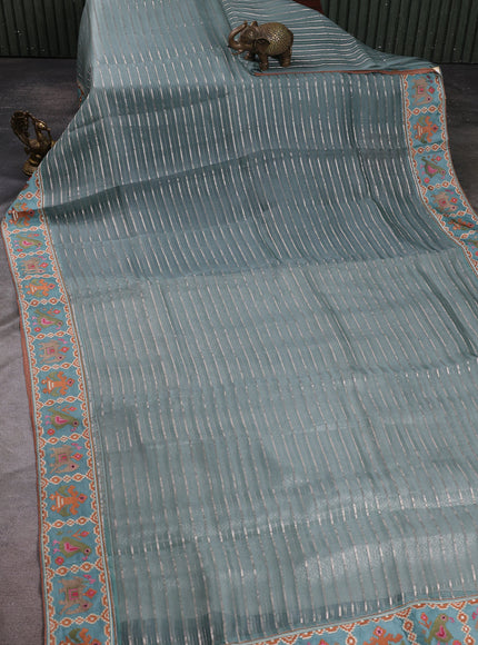 Pastel Cyan Organza Embroidery Silk Saree