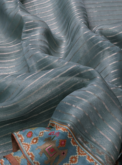 Pastel Cyan Organza Embroidery Silk Saree