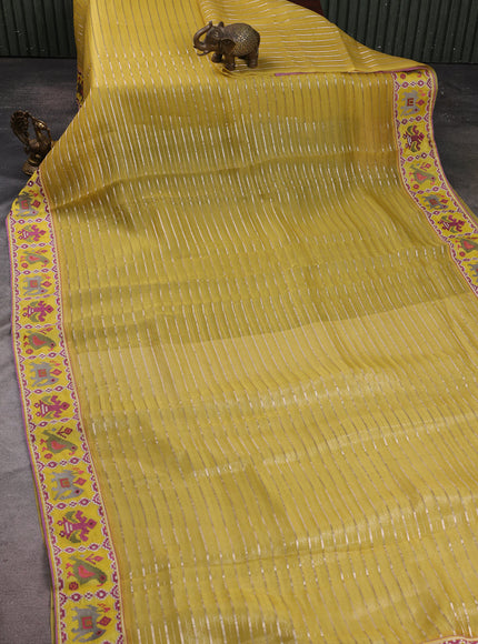 Yellow Organza Embroidery Silk Saree