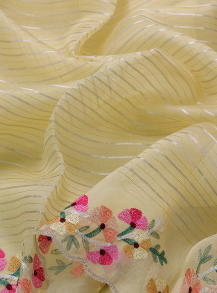 Pale Yellow Organza Embroidery Silk Saree
