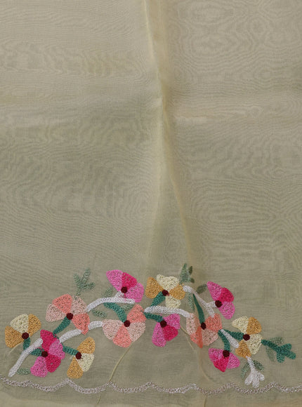 Pale Yellow Organza Embroidery Silk Saree
