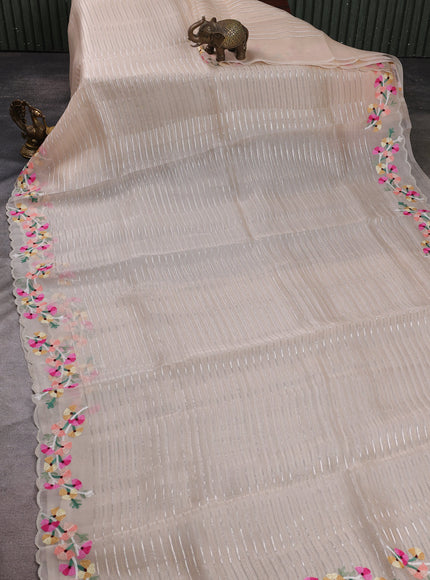 Pastel Peach Organza Embroidery Silk Saree