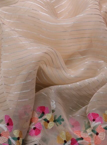 Pastel Peach Organza Embroidery Silk Saree