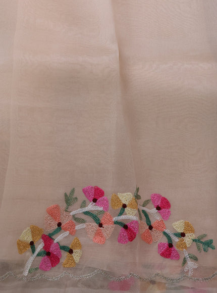 Pastel Peach Organza Embroidery Silk Saree