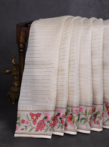 Off White Organza Embroidery Silk Saree