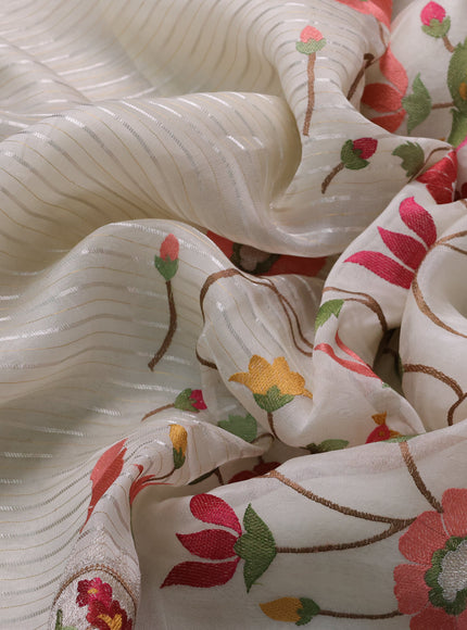 Off White Organza Embroidery Silk Saree