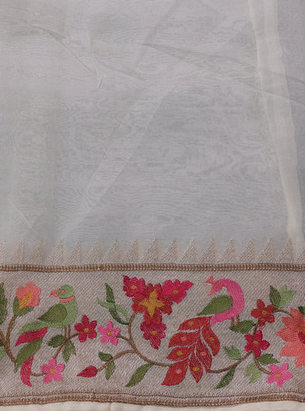 Off White Organza Embroidery Silk Saree