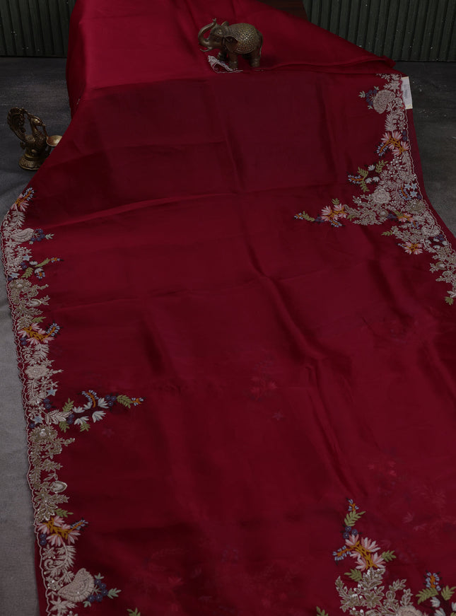 Red Organza Embroidery Silk Saree