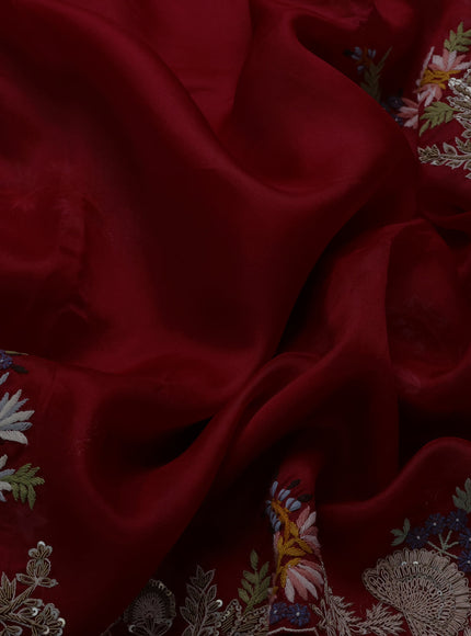Red Organza Embroidery Silk Saree