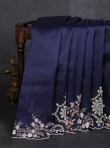 Navy Blue Organza Embroidery Silk Saree