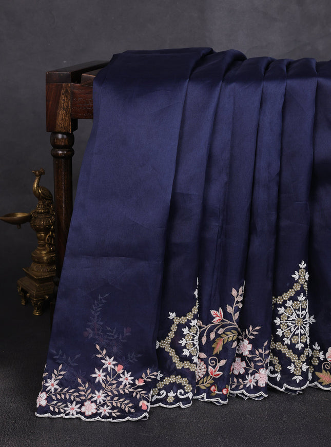 Navy Blue Organza Embroidery Silk Saree