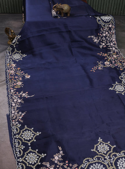 Navy Blue Organza Embroidery Silk Saree