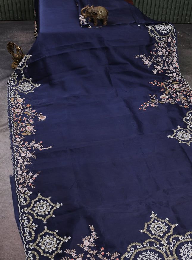 Navy Blue Organza Embroidery Silk Saree