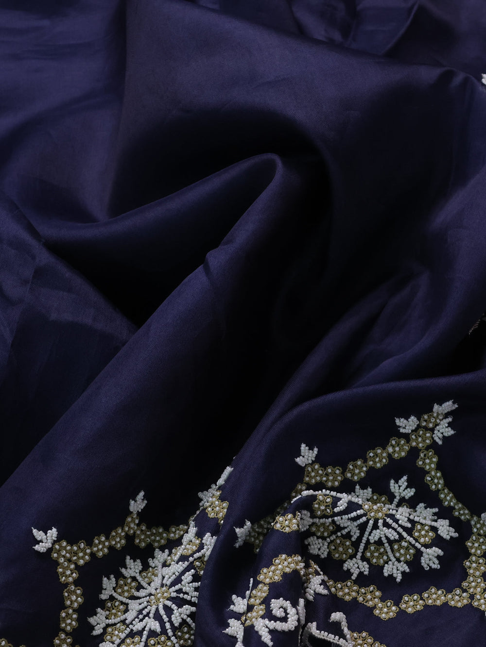 Navy Blue Organza Embroidery Silk Saree
