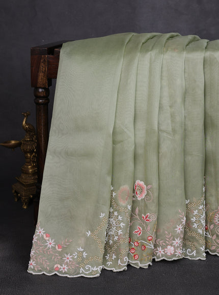 Pastel Green Organza Embroidery Silk Saree