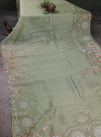 Pastel Green Organza Embroidery Silk Saree