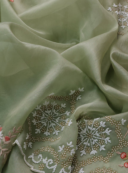 Pastel Green Organza Embroidery Silk Saree