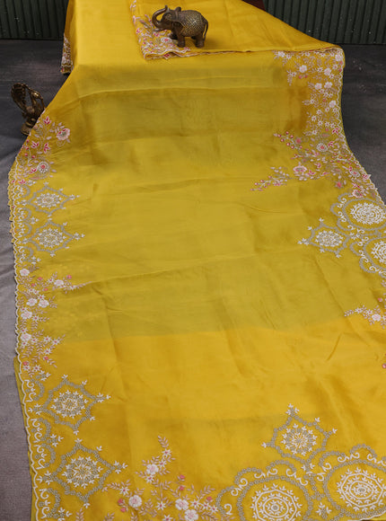 Yellow Tussar Embroidery Silk Saree