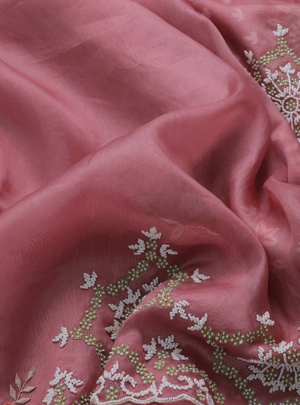 Dark Peach Organza Embroidery Silk Saree