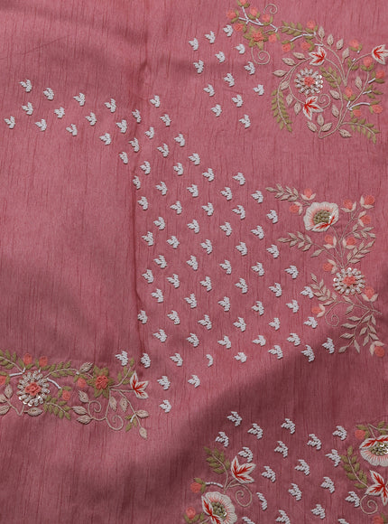 Dark Peach Organza Embroidery Silk Saree