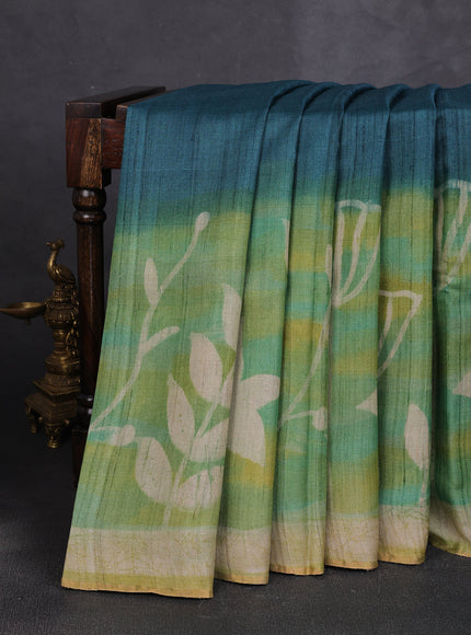 Rama Green Tussar Printed Silk Saree