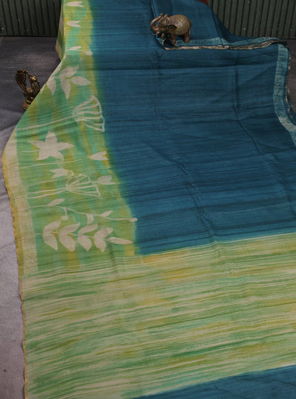 Rama Green Tussar Printed Silk Saree