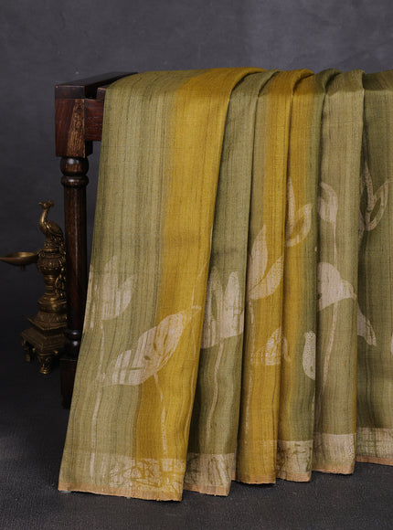 Olive Green Tussar Printed Silk Saree