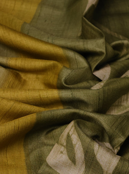 Olive Green Tussar Printed Silk Saree