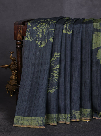 Dark Peacock Green - Pista Green Tussar Printed Silk Saree