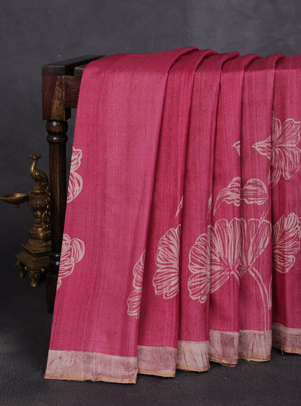 Pink - Wine Shade Tussar Printed Silk Saree