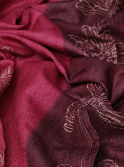 Pink - Wine Shade Tussar Printed Silk Saree
