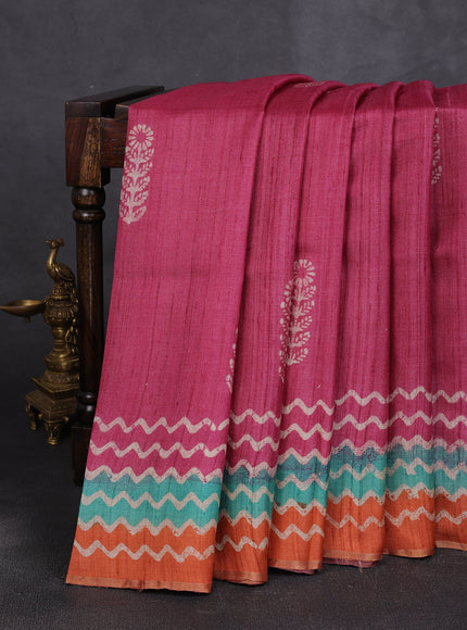 Pink Tussar Printed Silk Saree