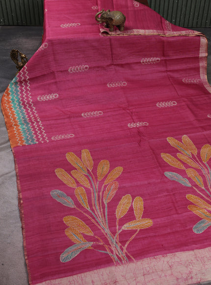 Pink Tussar Printed Silk Saree