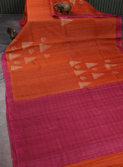 Rustic Orange - Pink Tussar Printed Silk Saree
