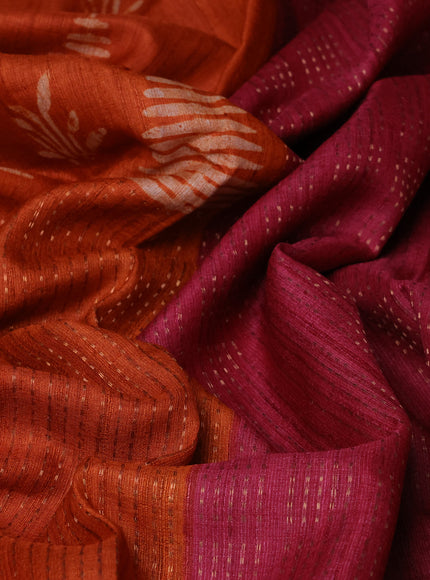 Rustic Orange - Pink Tussar Printed Silk Saree