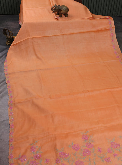 Light Orange Tussar Embroidery Silk Saree