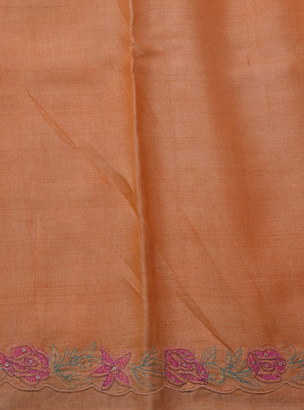 Light Orange Tussar Embroidery Silk Saree